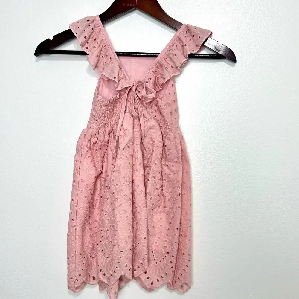 Girls Pink Eyelet Sundress Size 5 Cotton Candy & Hills Summer Lace Ruffle Dress